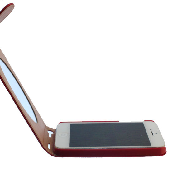 iPhone 5 Tasche Hülle Etui Flipcase Ledertasche magnetisch mit Spiegel Rot Ersatzteil