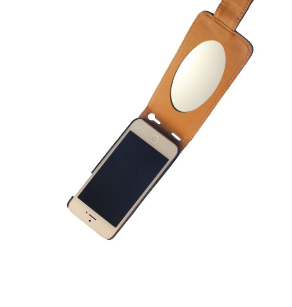 iPhone 5 Tasche Hülle Etui Flipcase Ledertasche magnetisch mit Spiegel Schwarz Ersatzteil