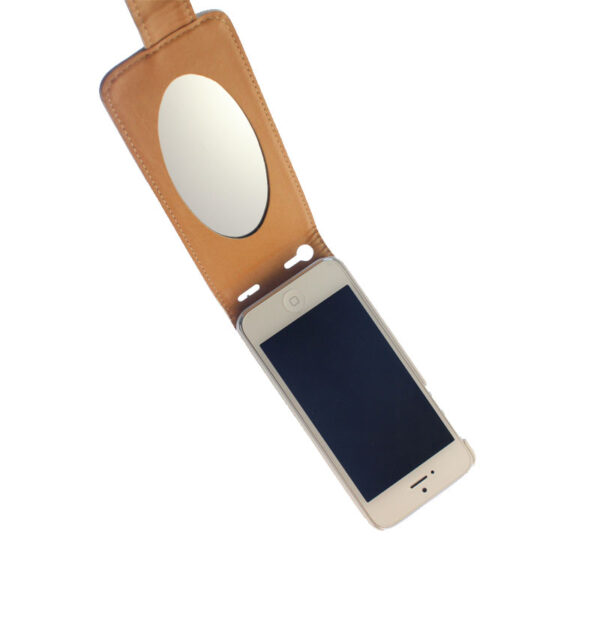 iPhone 5 Tasche Hülle Etui Flipcase Ledertasche magnetisch mit Spiegel Weiß Ersatzteil